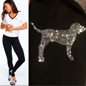 New Victoria’s Secret Pink sequin Silver bling dog cotton leggings pink leggings